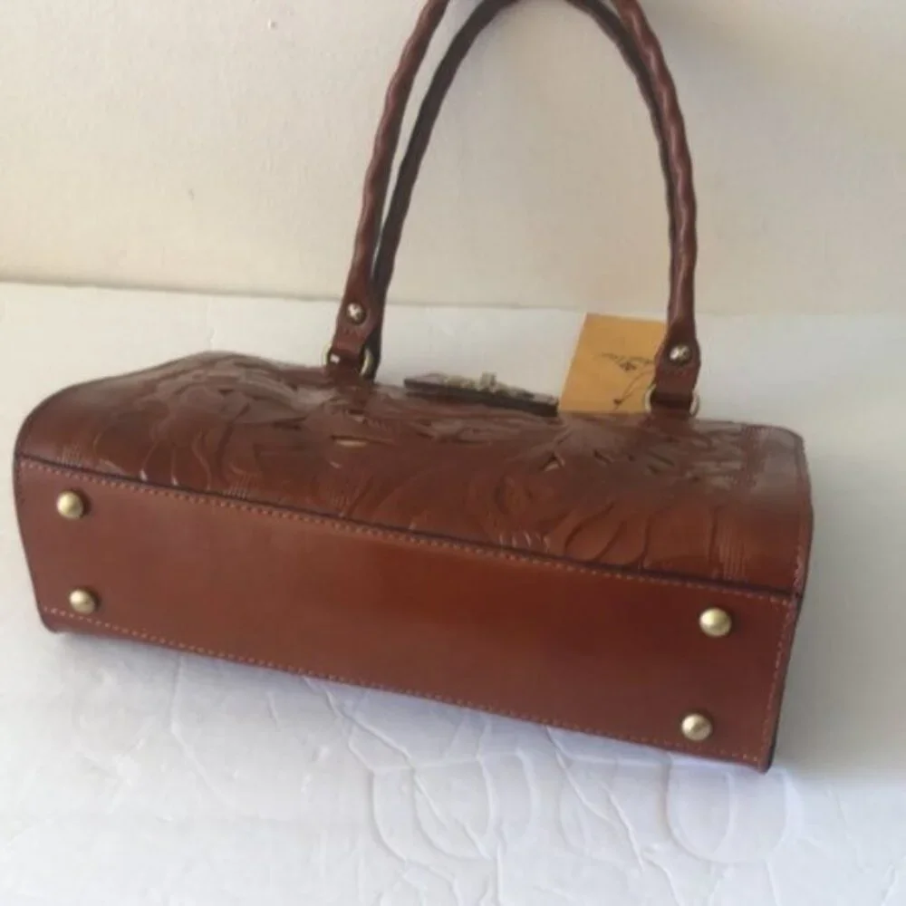 Patricia NASH Rosina Leather Cut Out Tooled Shoulder Handbag Tan